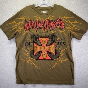 West Coast Choppers Shirt Mens XL Green Cross Flames Snake Biker Graphic Tee